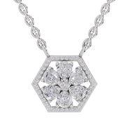 1.63 Ct Pear & Round Shape Floral Diamond Necklace | 14K White Gold
