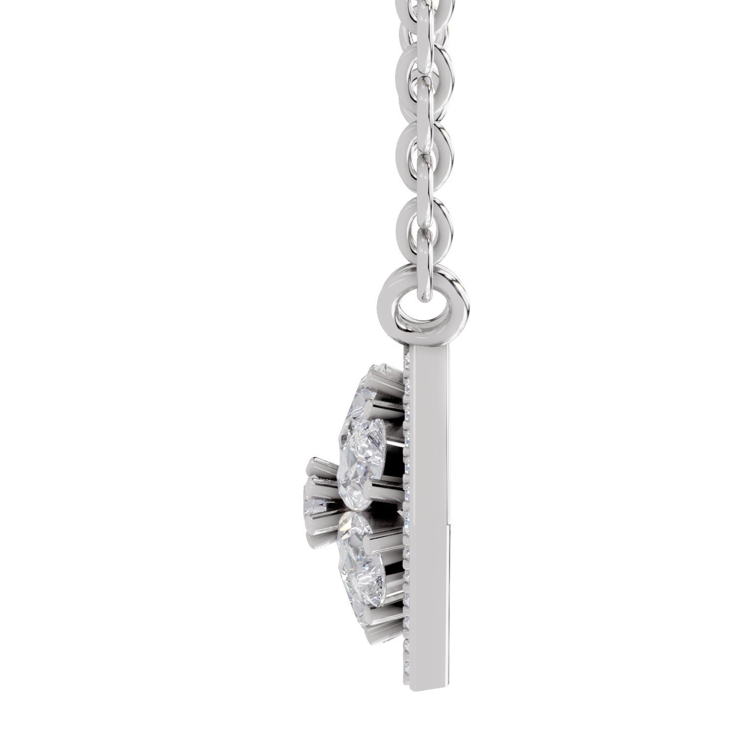 1.63 Ct Pear & Round Shape Floral Diamond Necklace | 14K White Gold