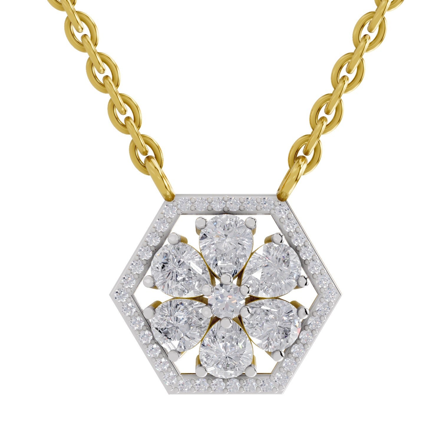 1.63 Ct Pear Floral Diamond Necklace in 14K