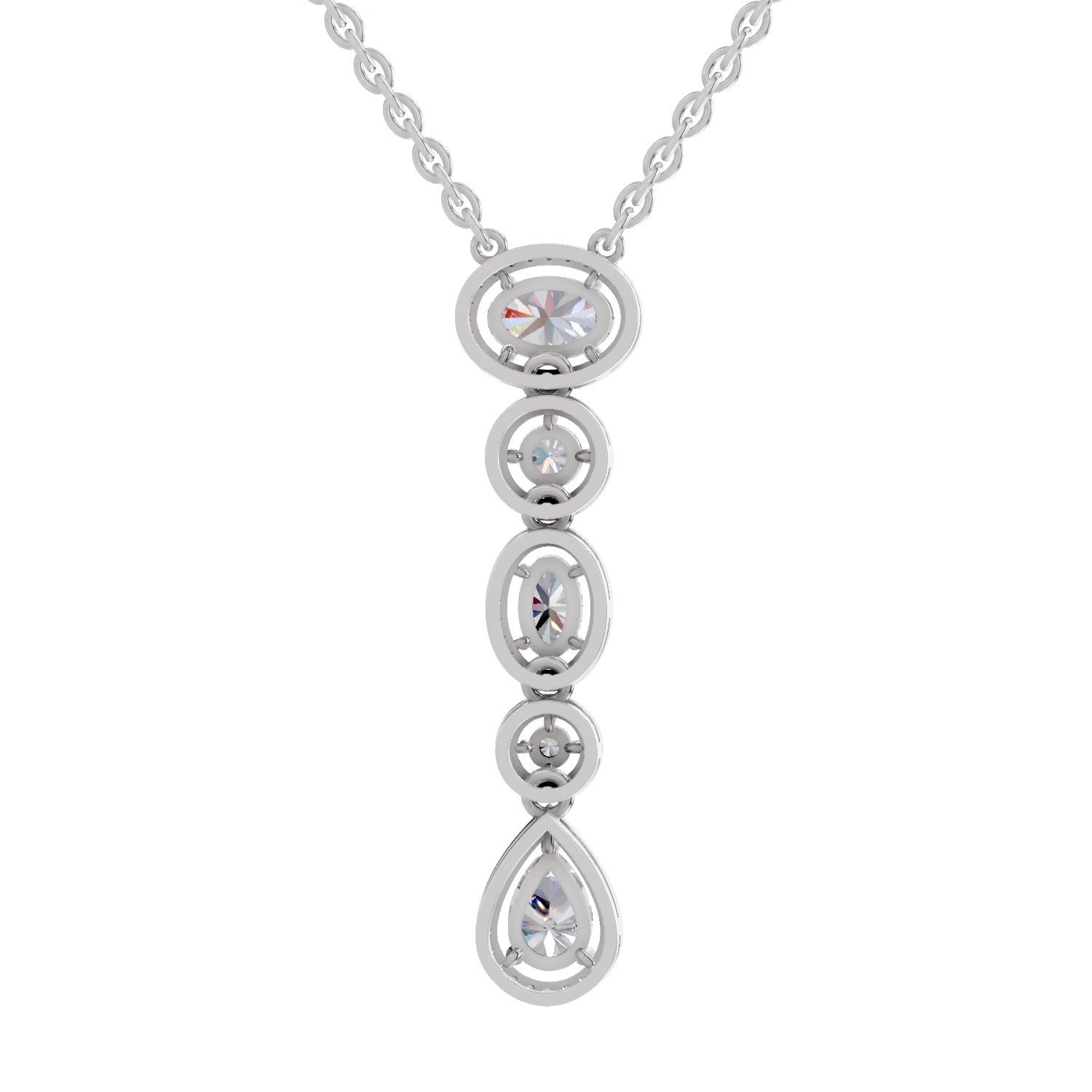 1.76 Ct Multi-Diamond Drop Necklace | 14K White Gold