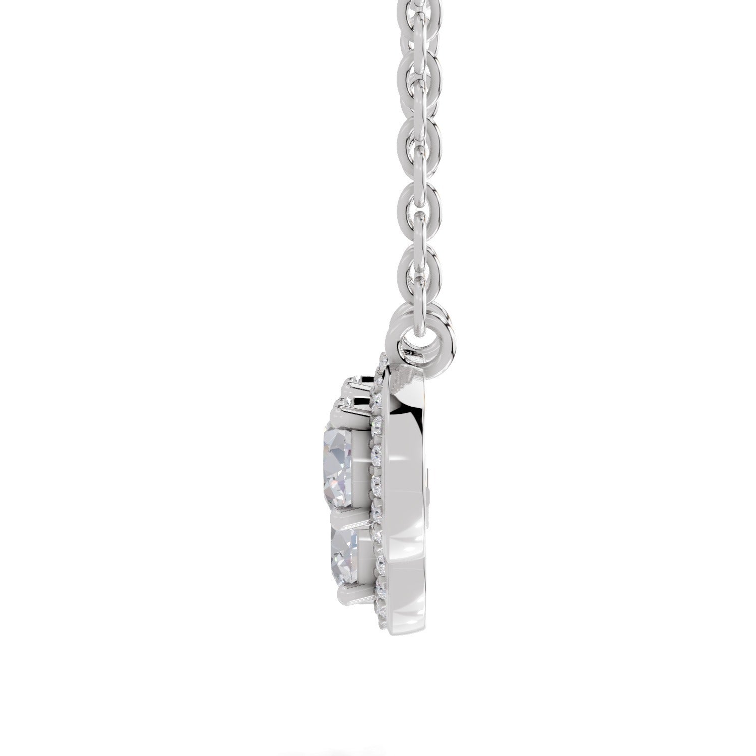 1.64 Ct Round Shape Halo Diamond Necklace | 14K White Gold