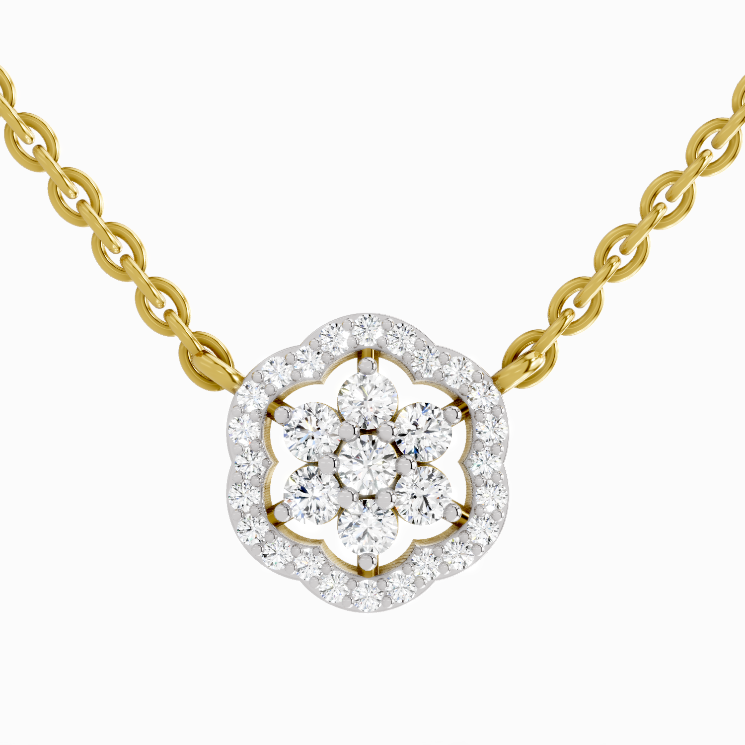 0.46 ct Round Flower Pendant Necklace | 14K Yellow Gold