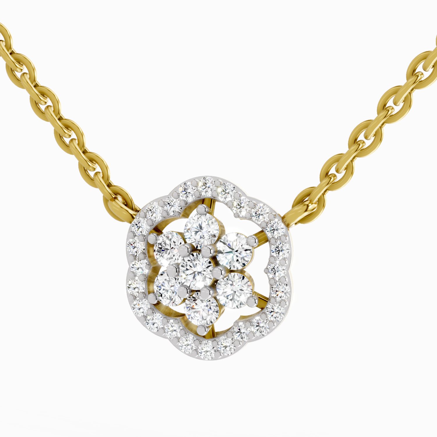 0.46 ct Round Flower Pendant Necklace | 14K Yellow Gold