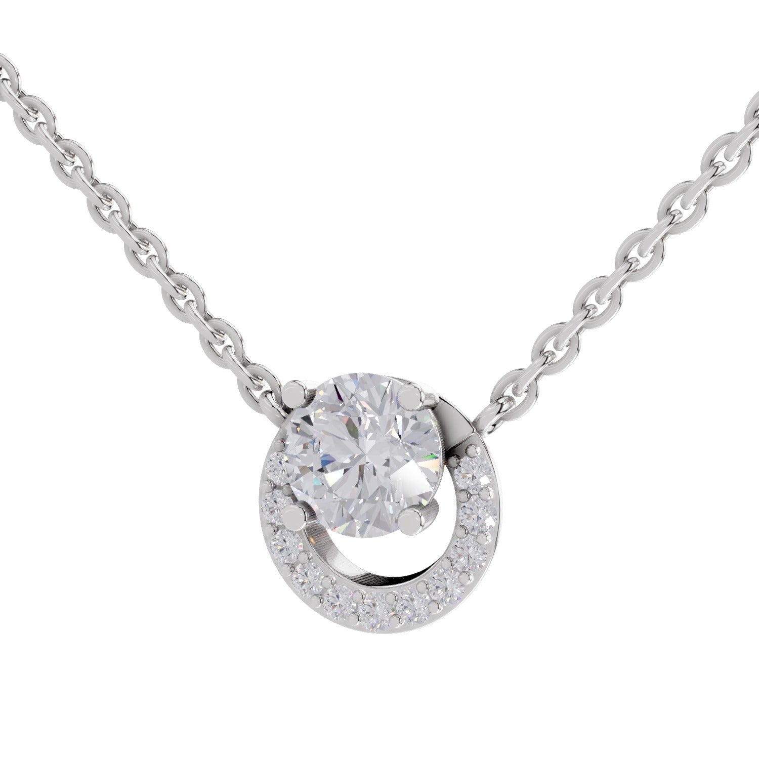 1.15 Ct Round Shape Halo Diamond Necklace | 14K Rose Gold