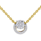 1.15 Ct Round Shape Halo Diamond Necklace | 14K Rose Gold