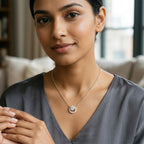 1.15 Ct Round Shape Halo Diamond Necklace | 14K Rose Gold
