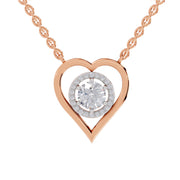 0.61 Ct Round Shape Heart Halo Diamond Necklace | 14K Rose Gold