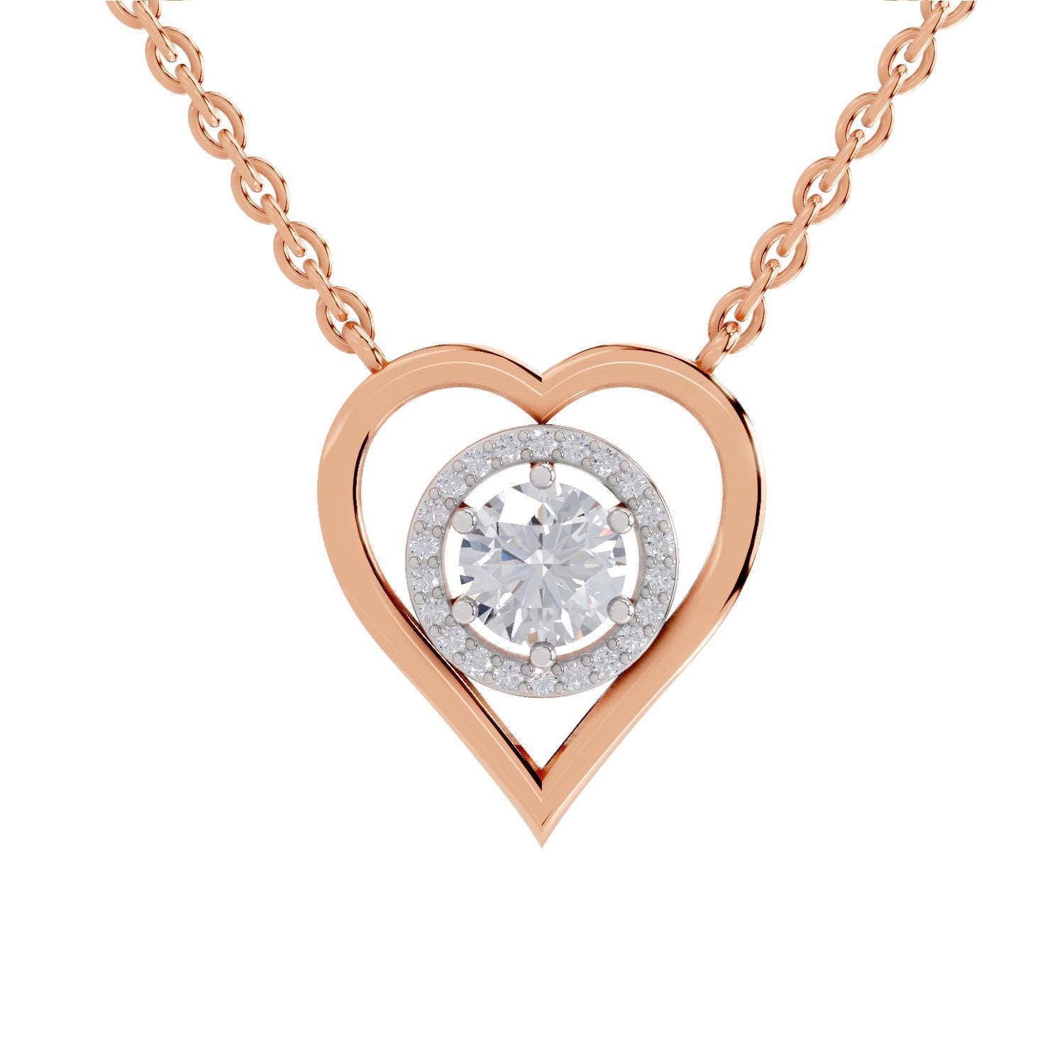 0.61 Ct Heart Halo Diamond Necklace in 14K