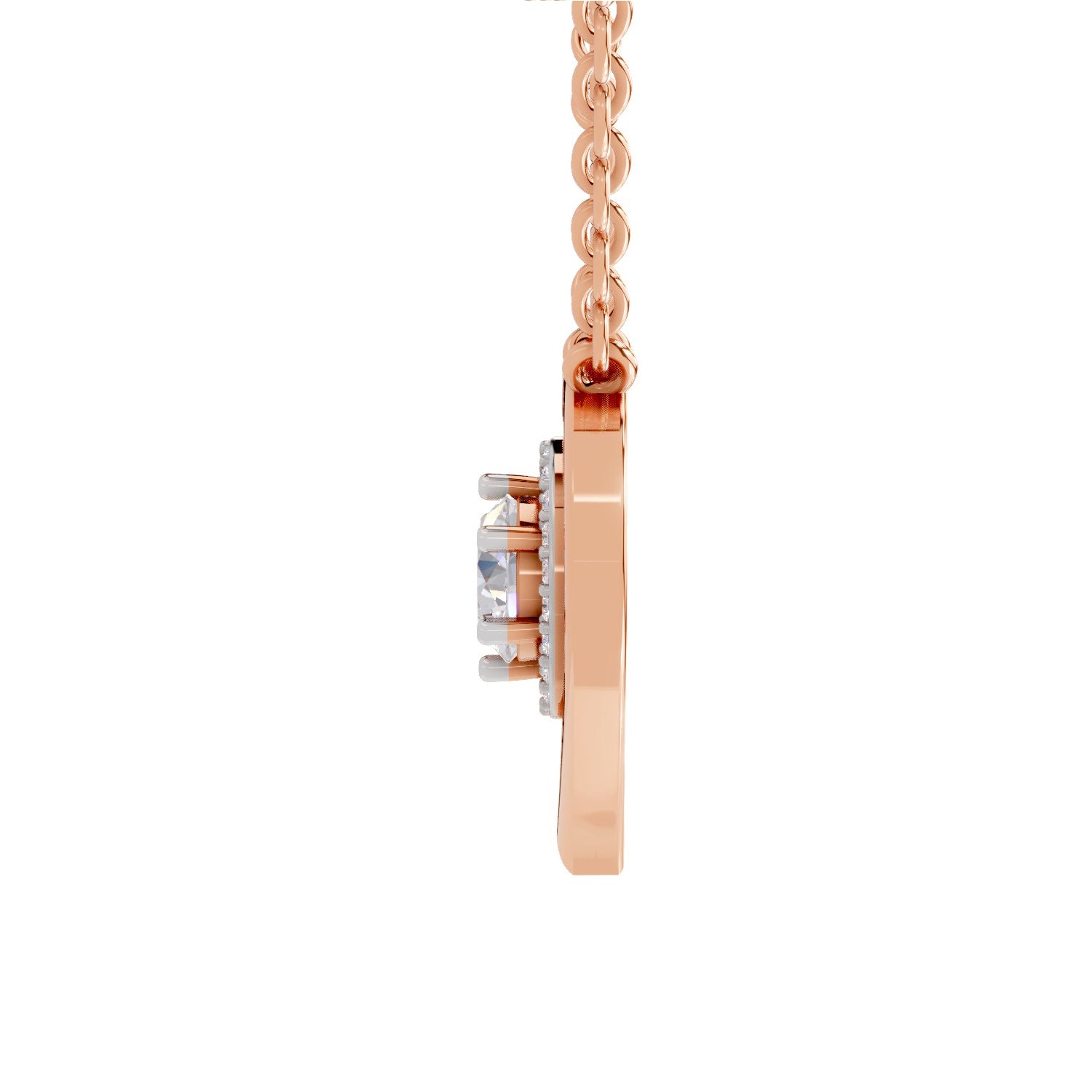 0.61 Ct Round Shape Heart Halo Diamond Necklace | 14K Rose Gold