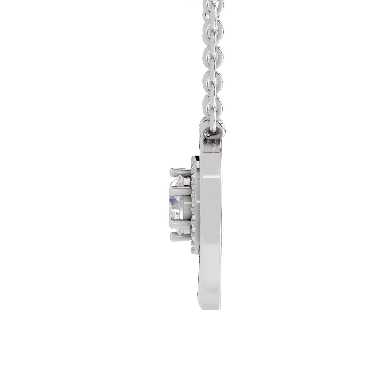 0.61 Ct Round Shape Heart Halo Diamond Necklace | 14K White Gold
