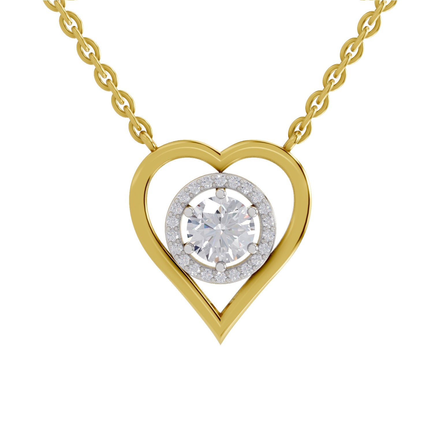 0.61 Ct Heart Halo Diamond Necklace in 14K