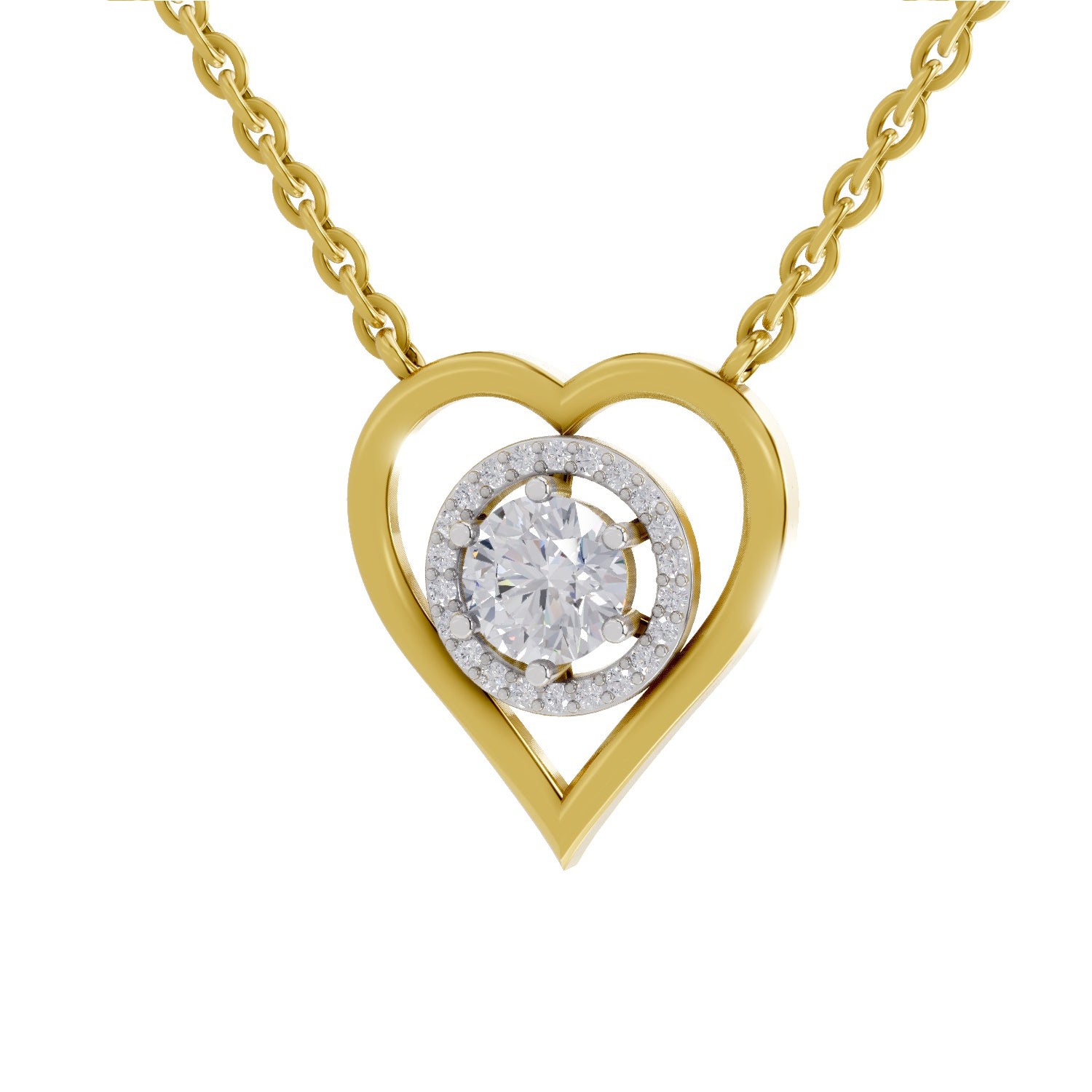 0.61 Ct Heart Halo Diamond Necklace in 14K