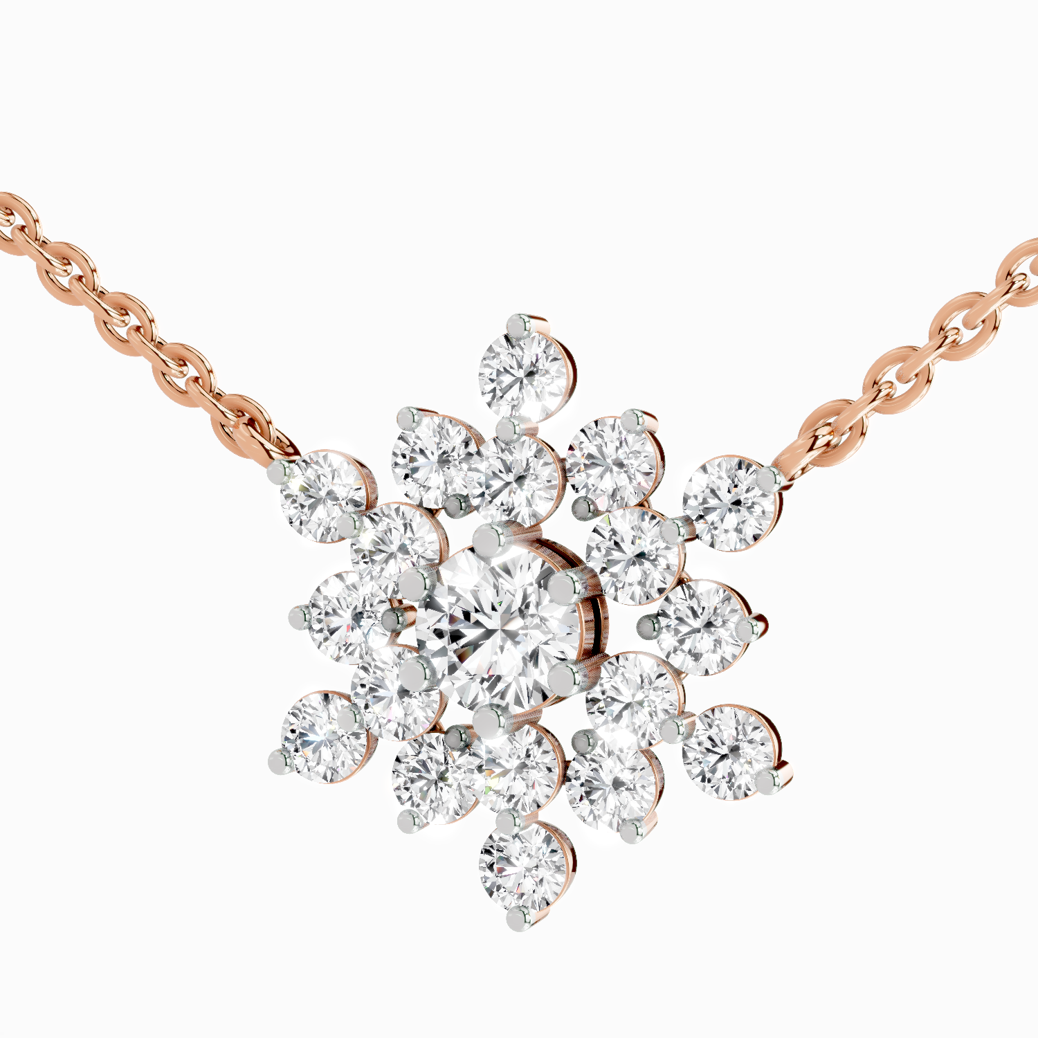 2.04 ct Round Flower Pendant Necklace | 14K Rose Gold
