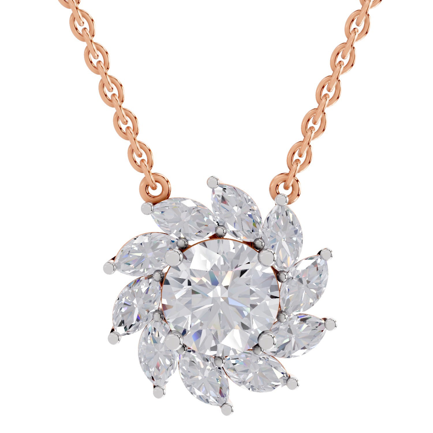 3.30 Ct Floral Diamond Necklace in 14K