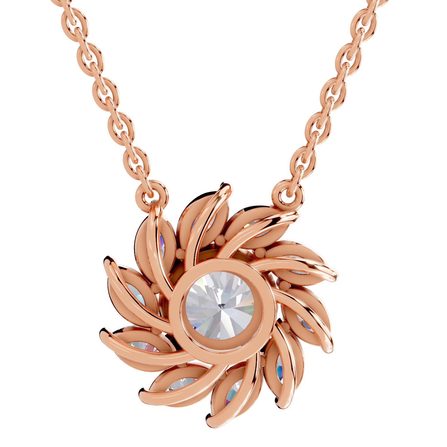 3.30 Ct Round Shape Floral Diamond Necklace | 14K Rose Gold