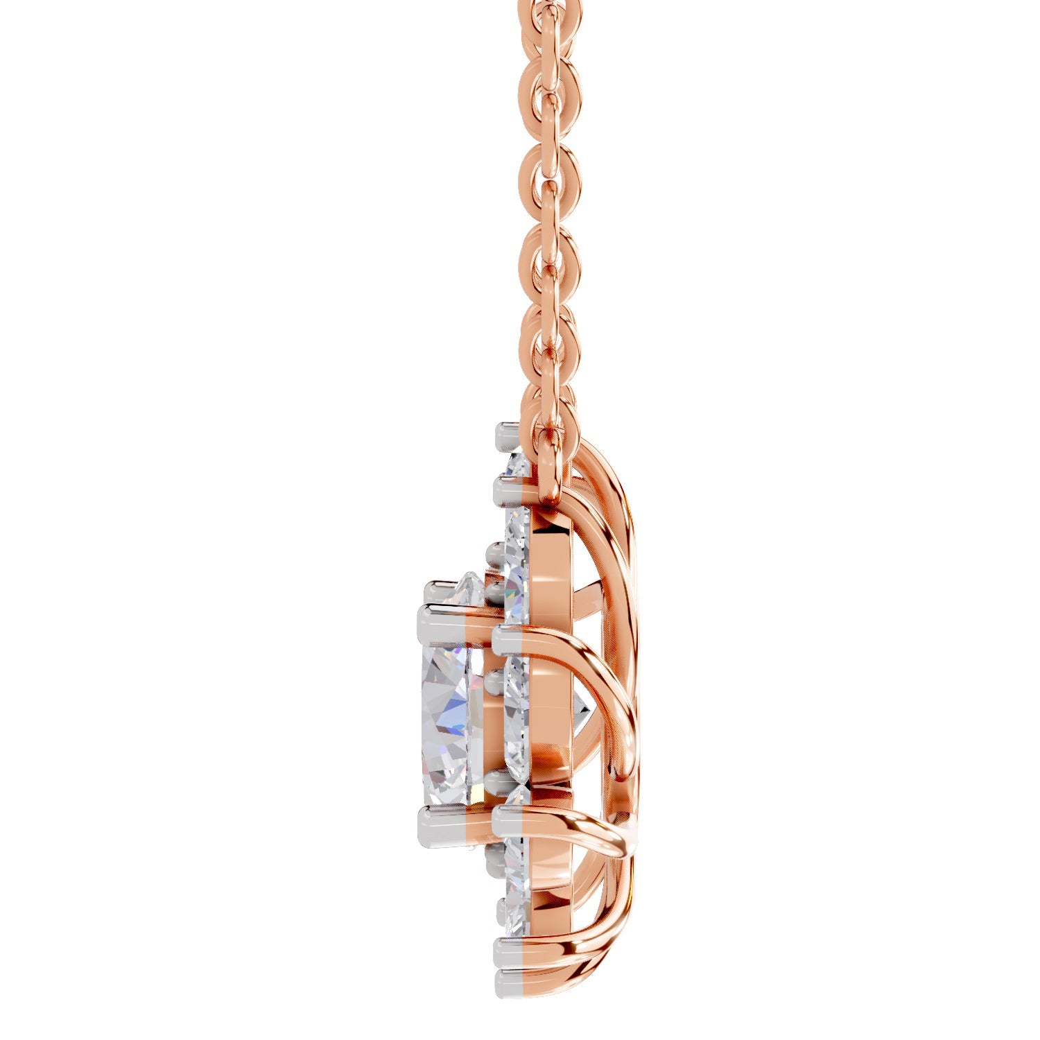 3.30 Ct Round Shape Floral Diamond Necklace | 14K Rose Gold