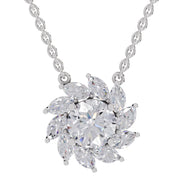 3.30 Ct Round Shape Floral Diamond Necklace | 14K White Gold