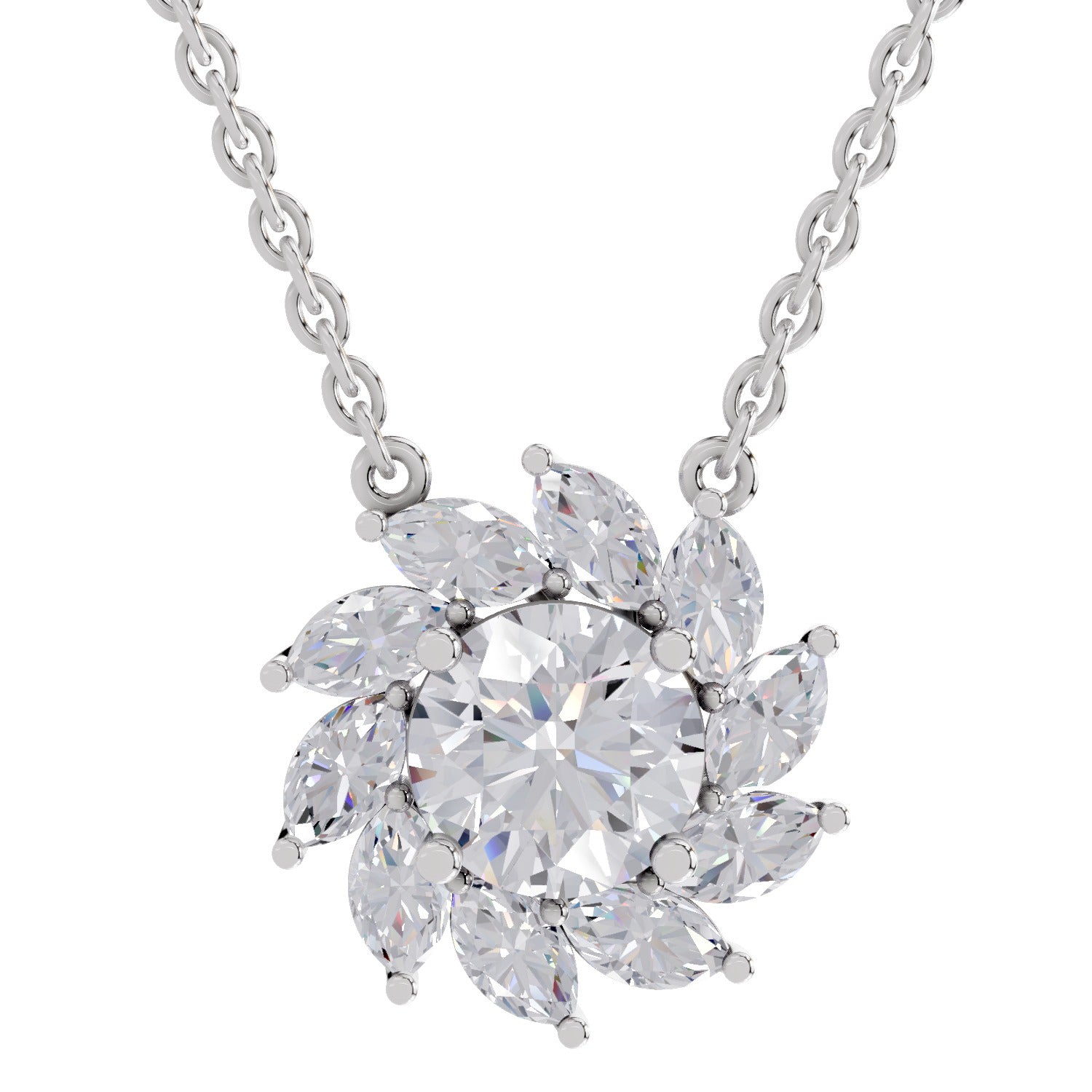 3.30 Ct Floral Diamond Necklace in 14K