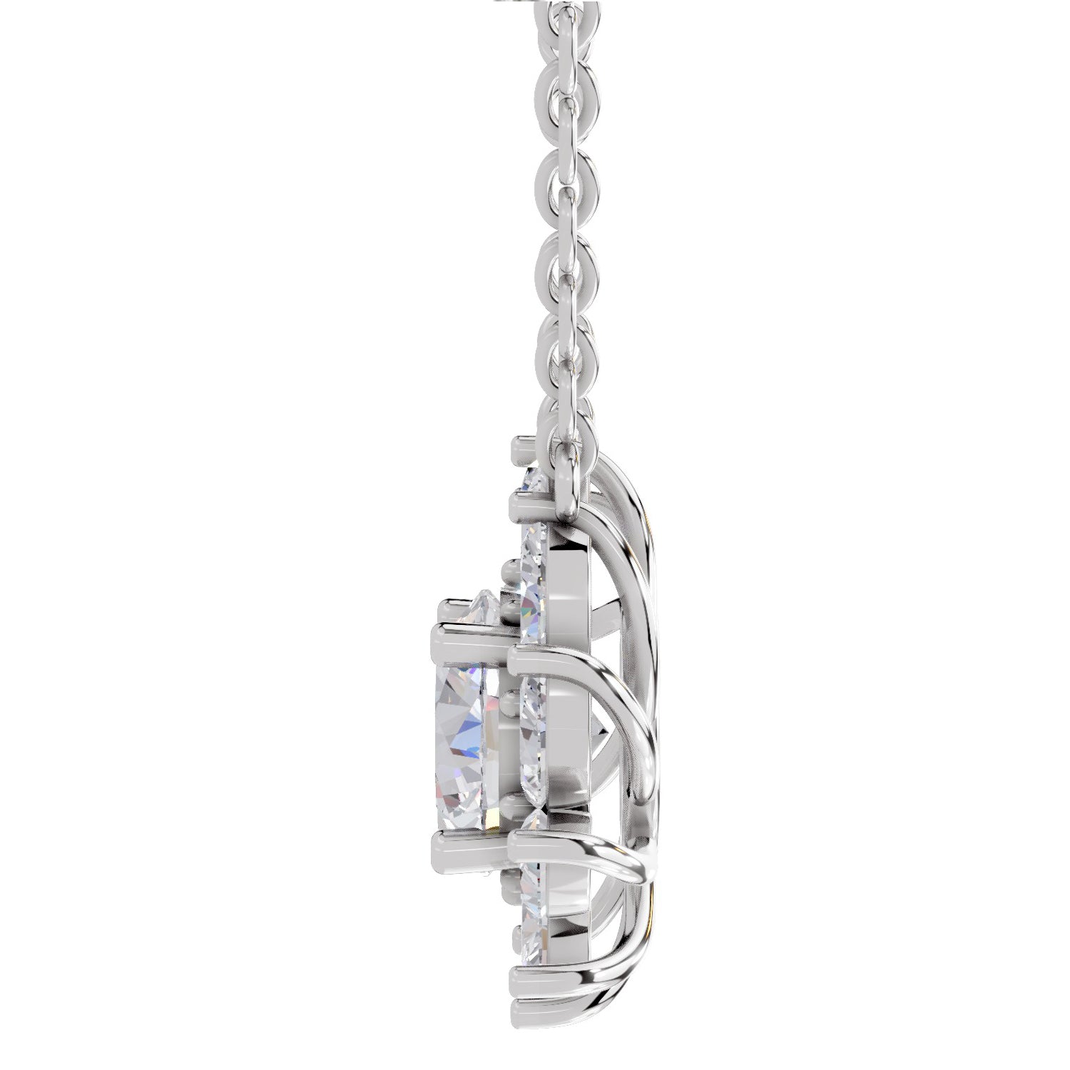 3.30 Ct Round Shape Floral Diamond Necklace | 14K White Gold