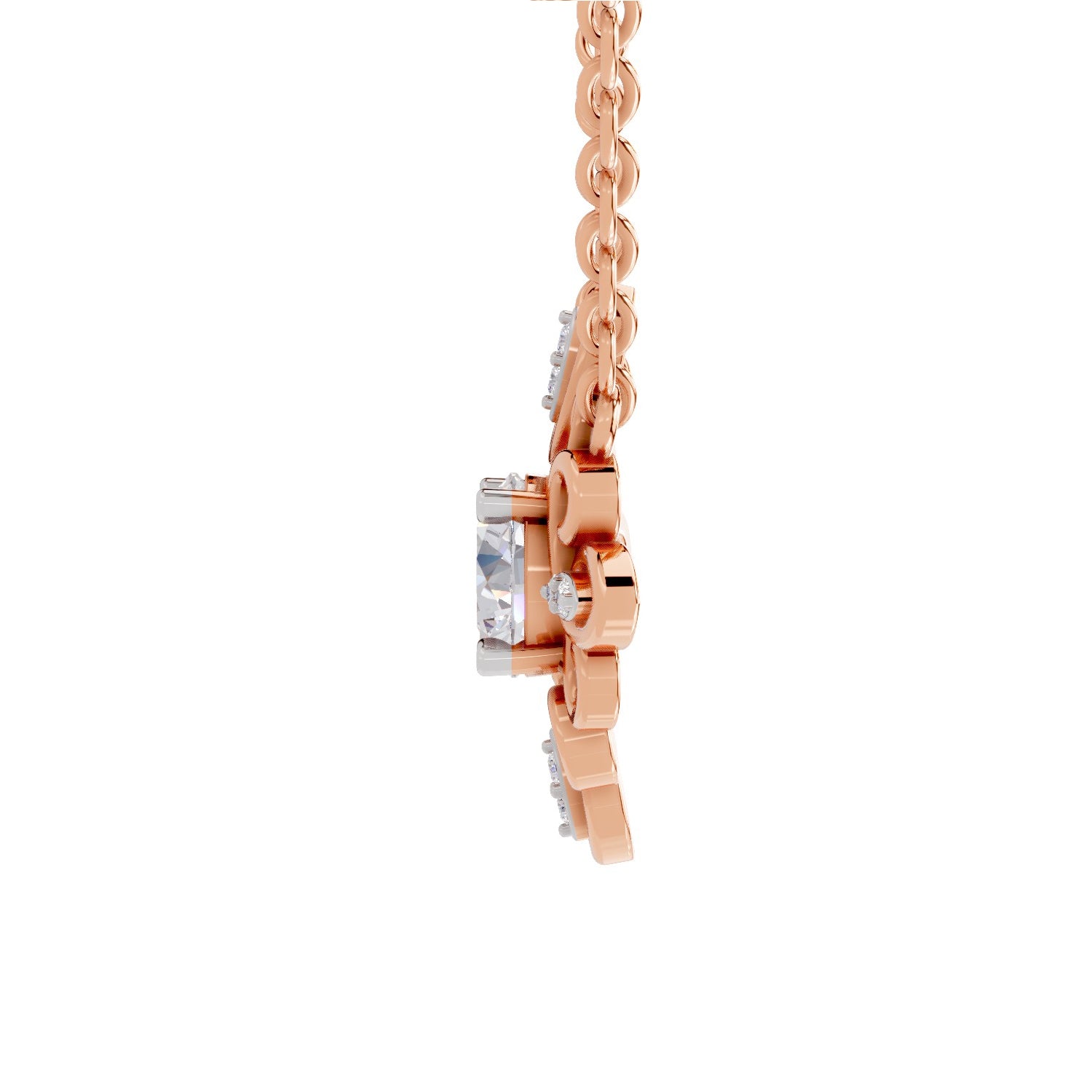 0.84 Ct Round Shape Halo Diamond Necklace | 14K Rose Gold