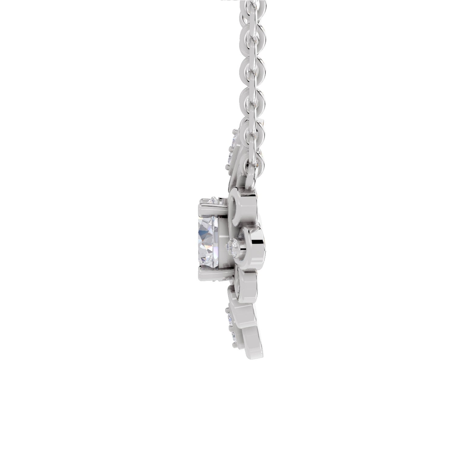 0.84 Ct Round Shape Halo Diamond Necklace | 14K White Gold