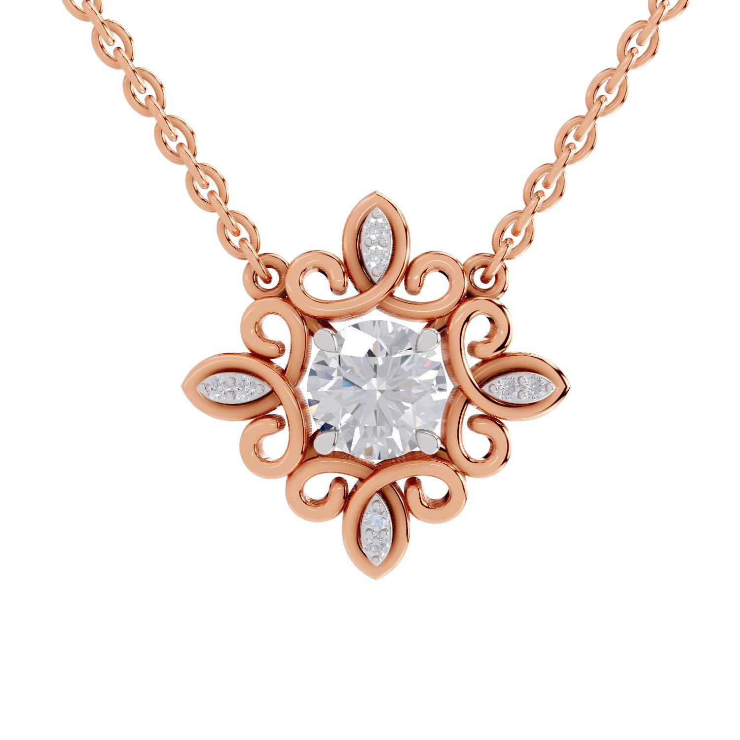 0.84 Ct Halo Diamond Necklace in 14K