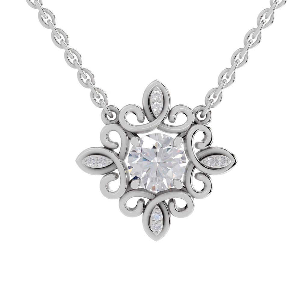 0.84 Ct Halo Diamond Necklace in 14K