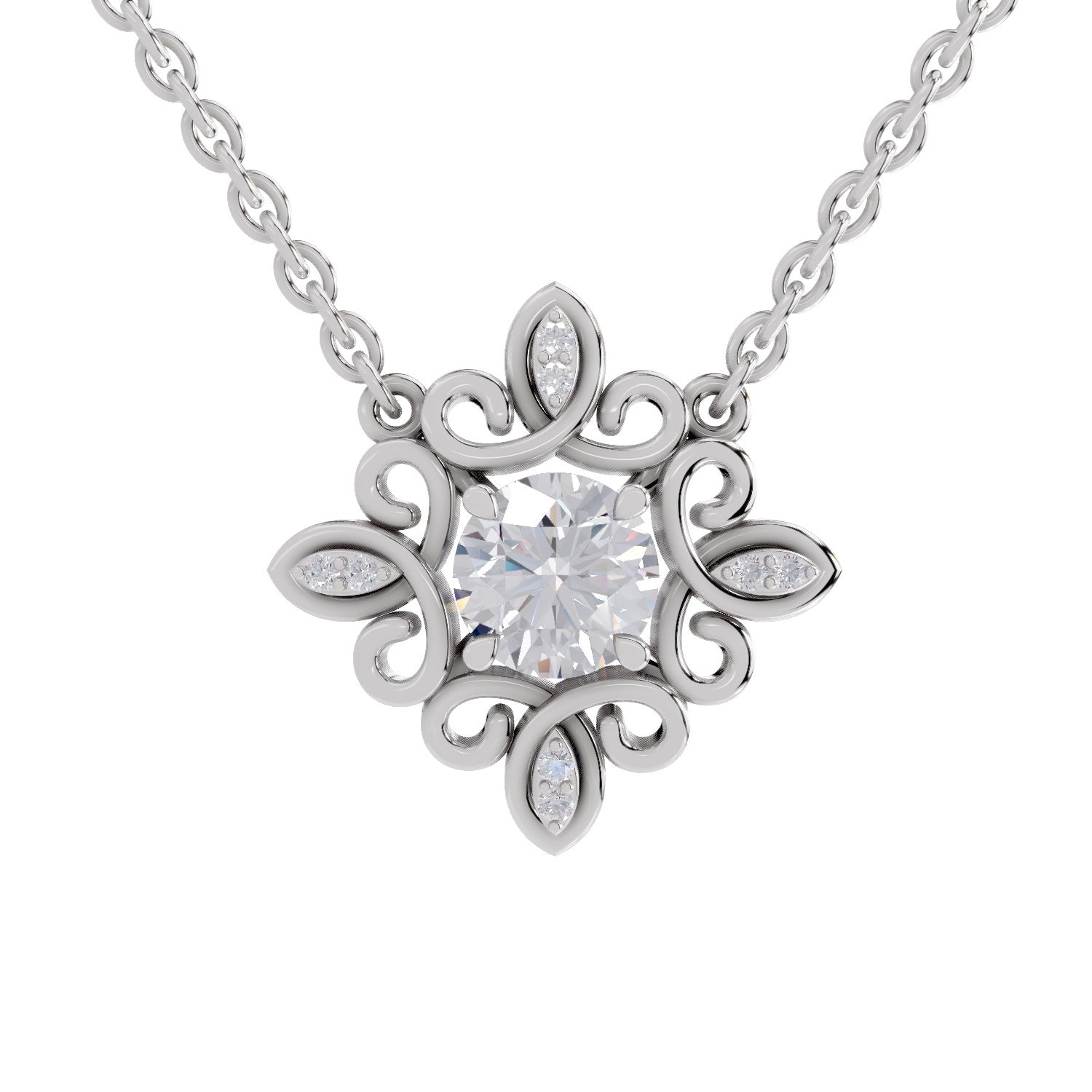 0.84 Ct Halo Diamond Necklace in 14K