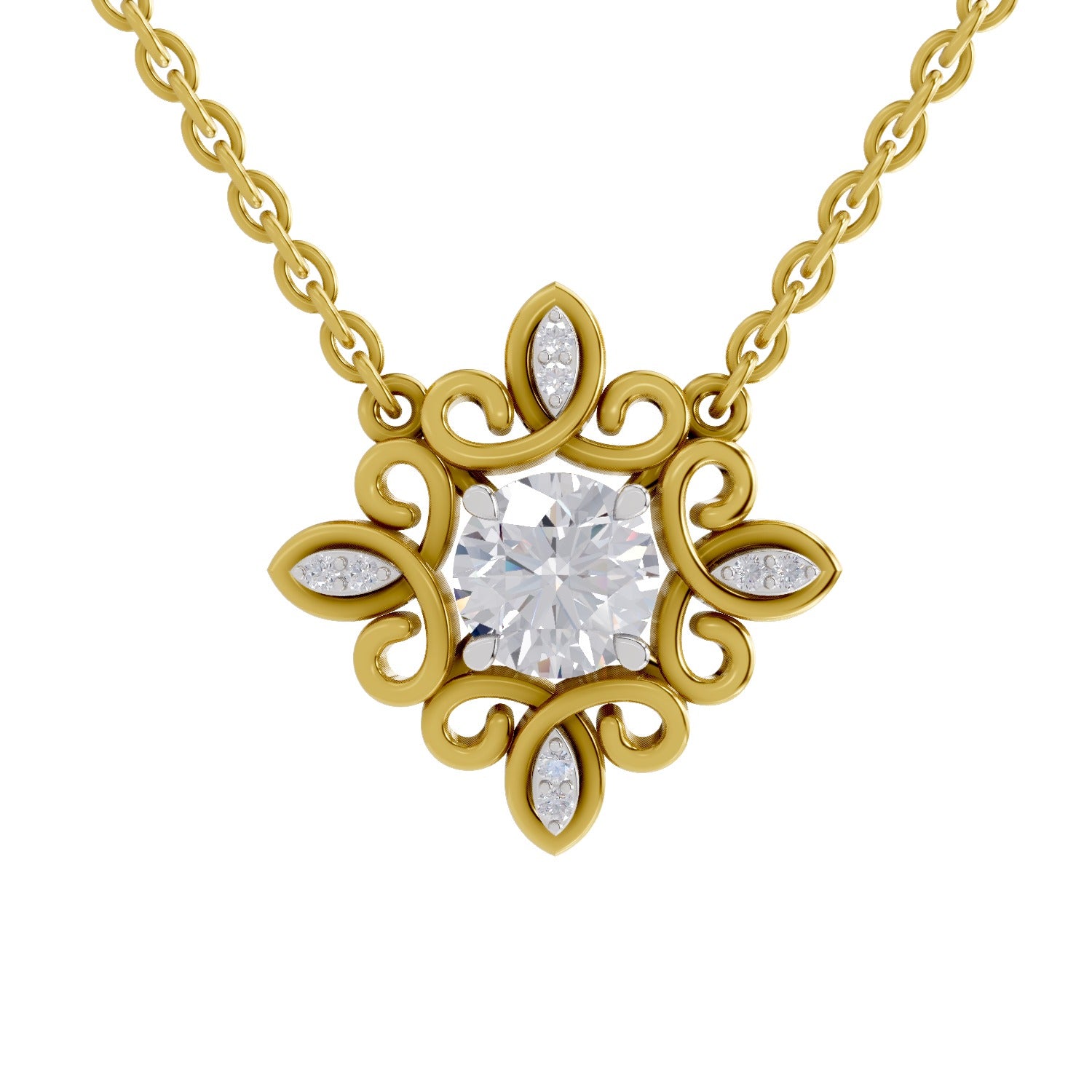 0.84 Ct Halo Diamond Necklace in 14K