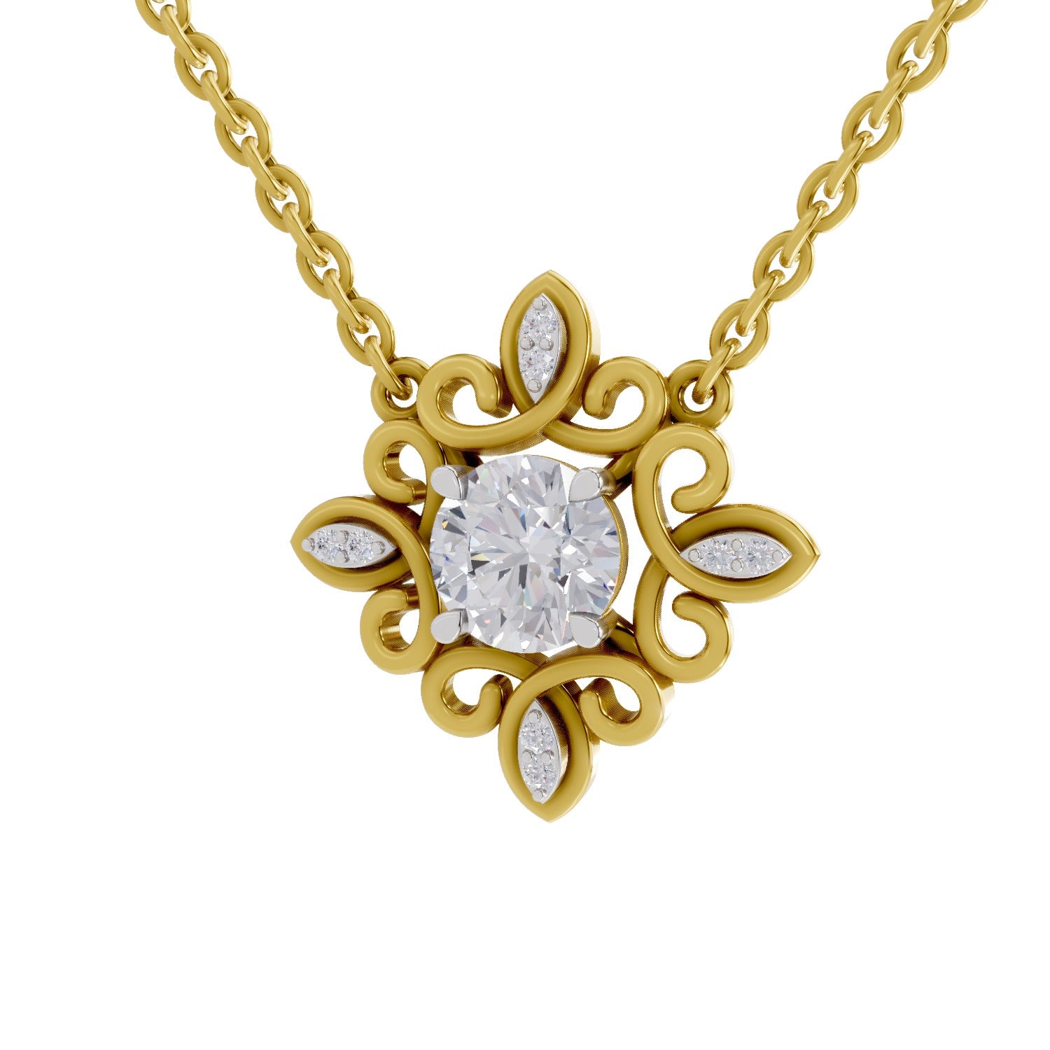 0.84 Ct Halo Diamond Necklace in 14K