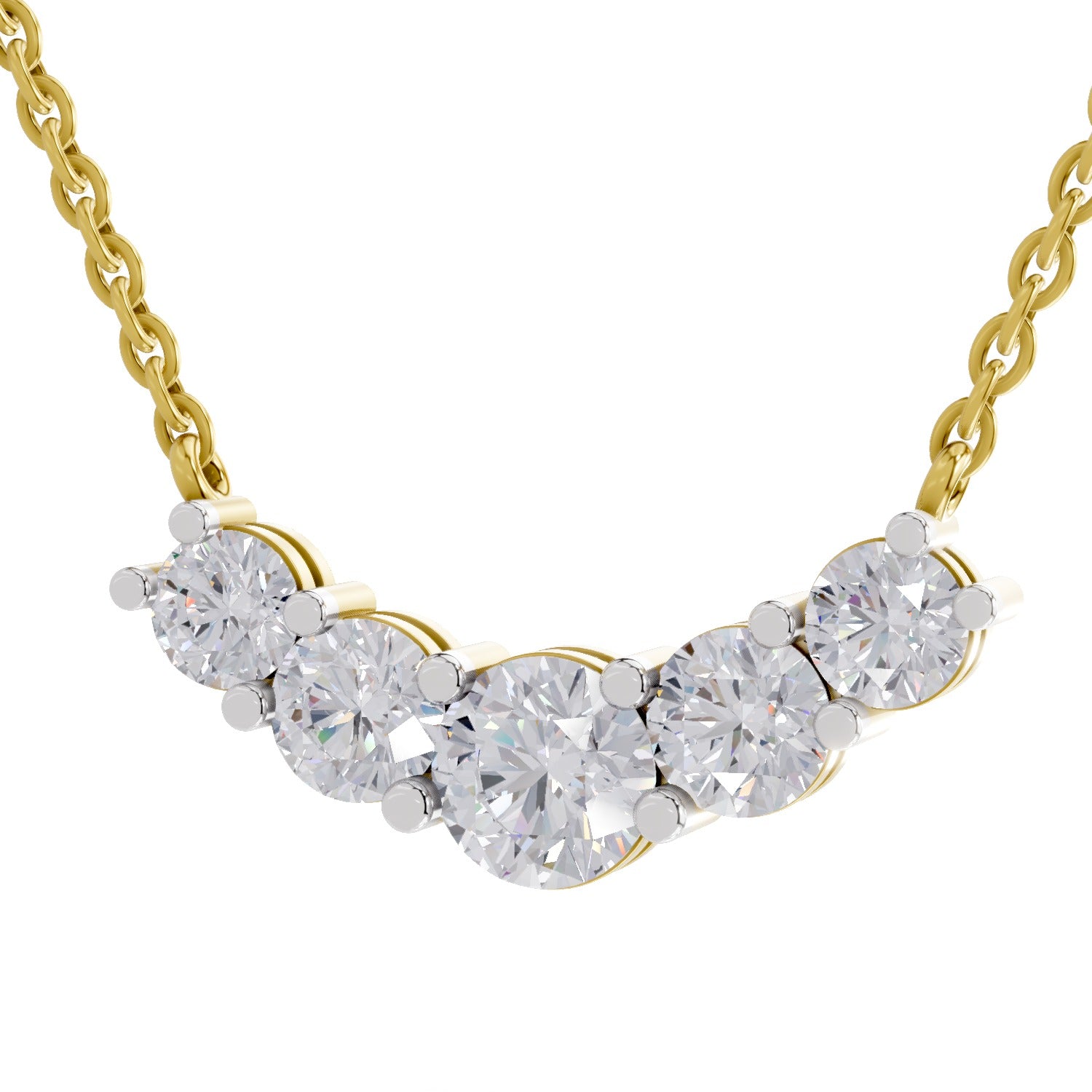 2.80 Ct Graduated Curved Diamond Necklace in 14K