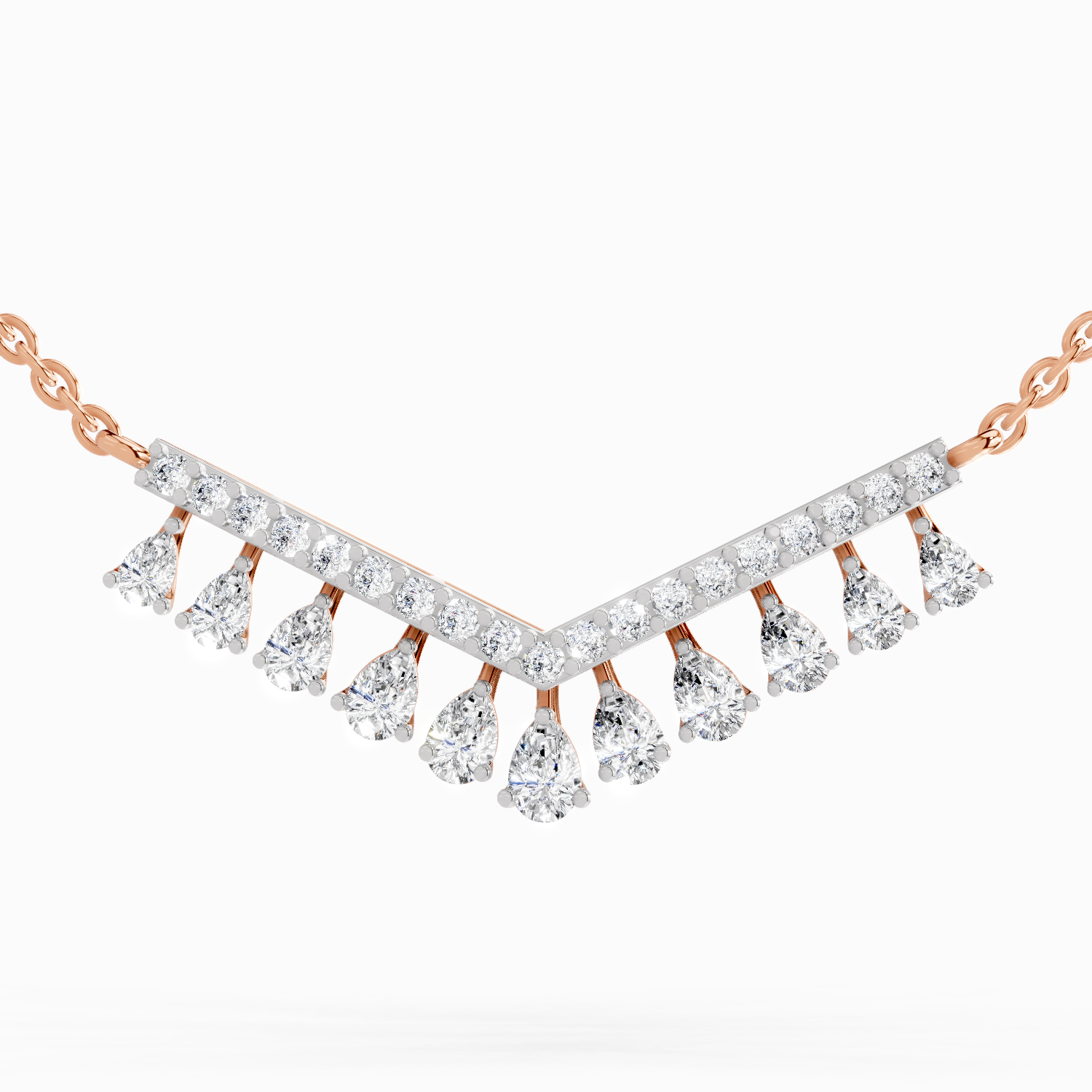 1.57 Carat Pear V Bar Fashion Necklace in 14K