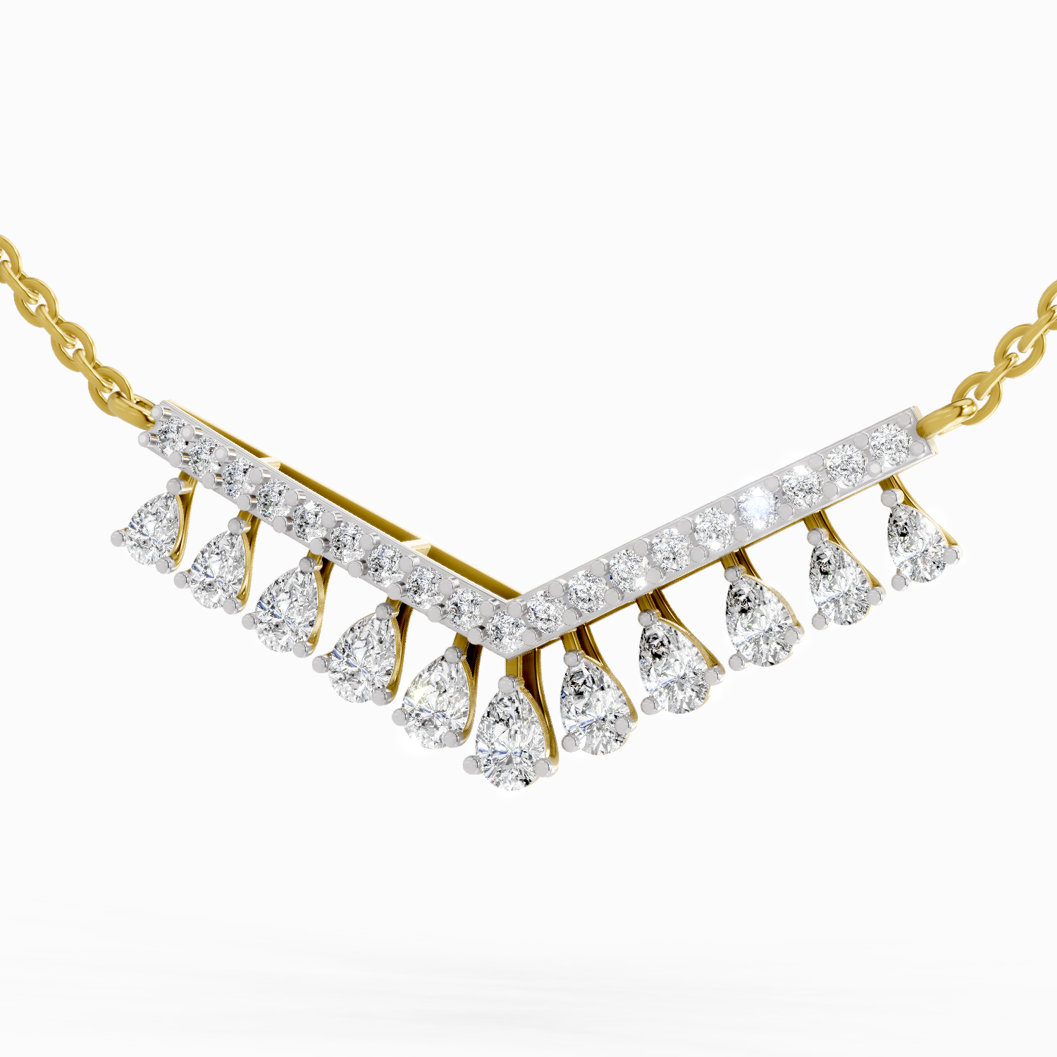 1.57 Carat Pear V Bar Fashion Necklace in 14K
