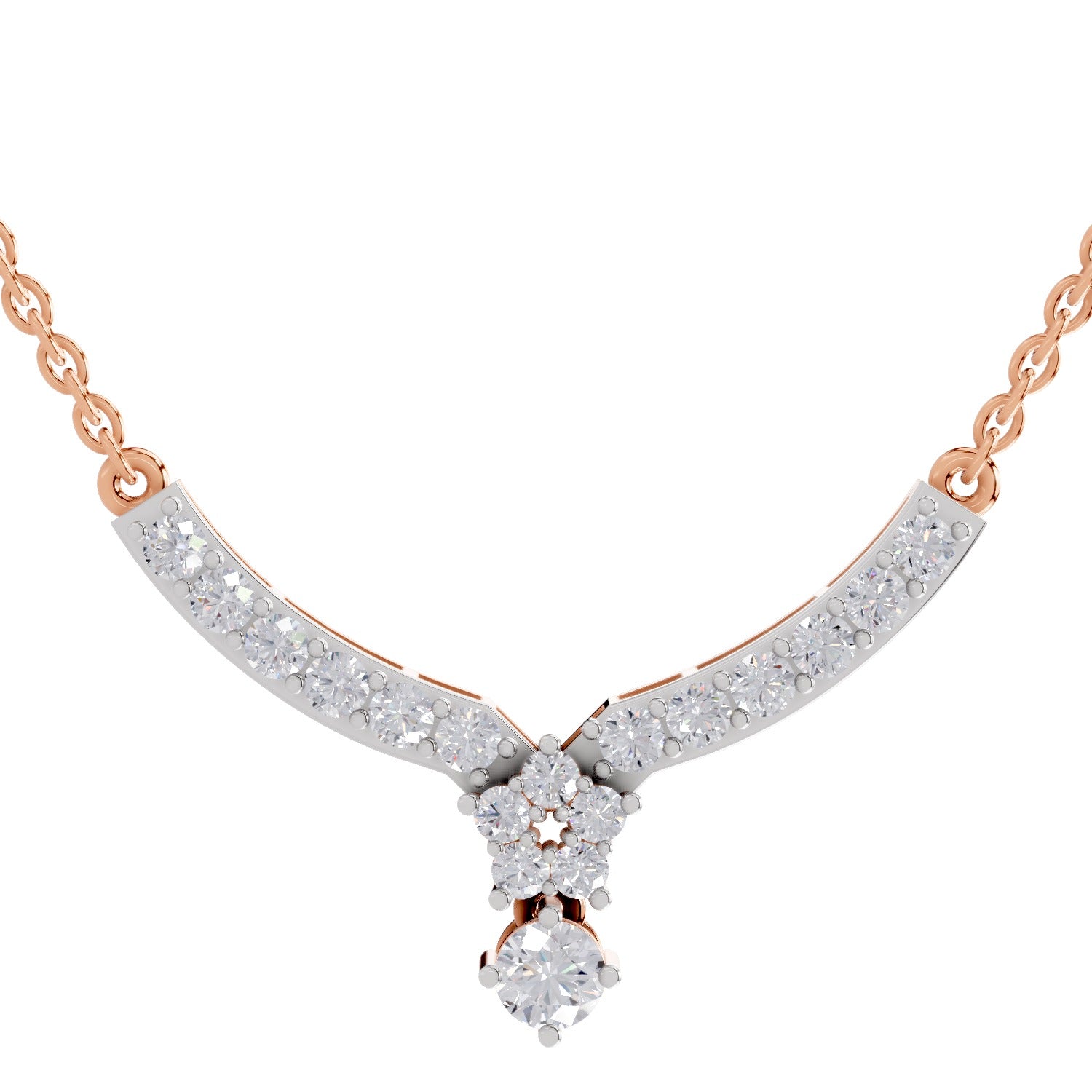1.22 Ct Diamond with Cluster Drop Necklace in 14K