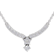 1.22 Ct Round Shape Diamond with Cluster Drop Necklace | 14K White Gold