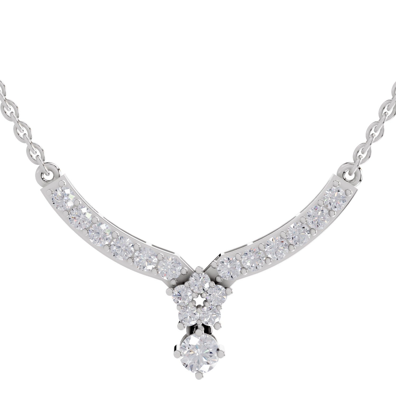 1.22 Ct Diamond with Cluster Drop Necklace in 14K