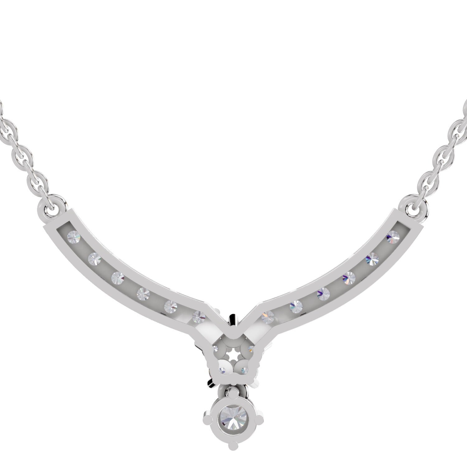 1.22 Ct Round Shape Diamond with Cluster Drop Necklace | 14K White Gold