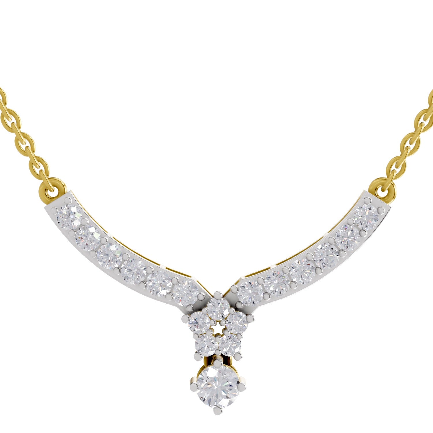 1.22 Ct Diamond with Cluster Drop Necklace in 14K