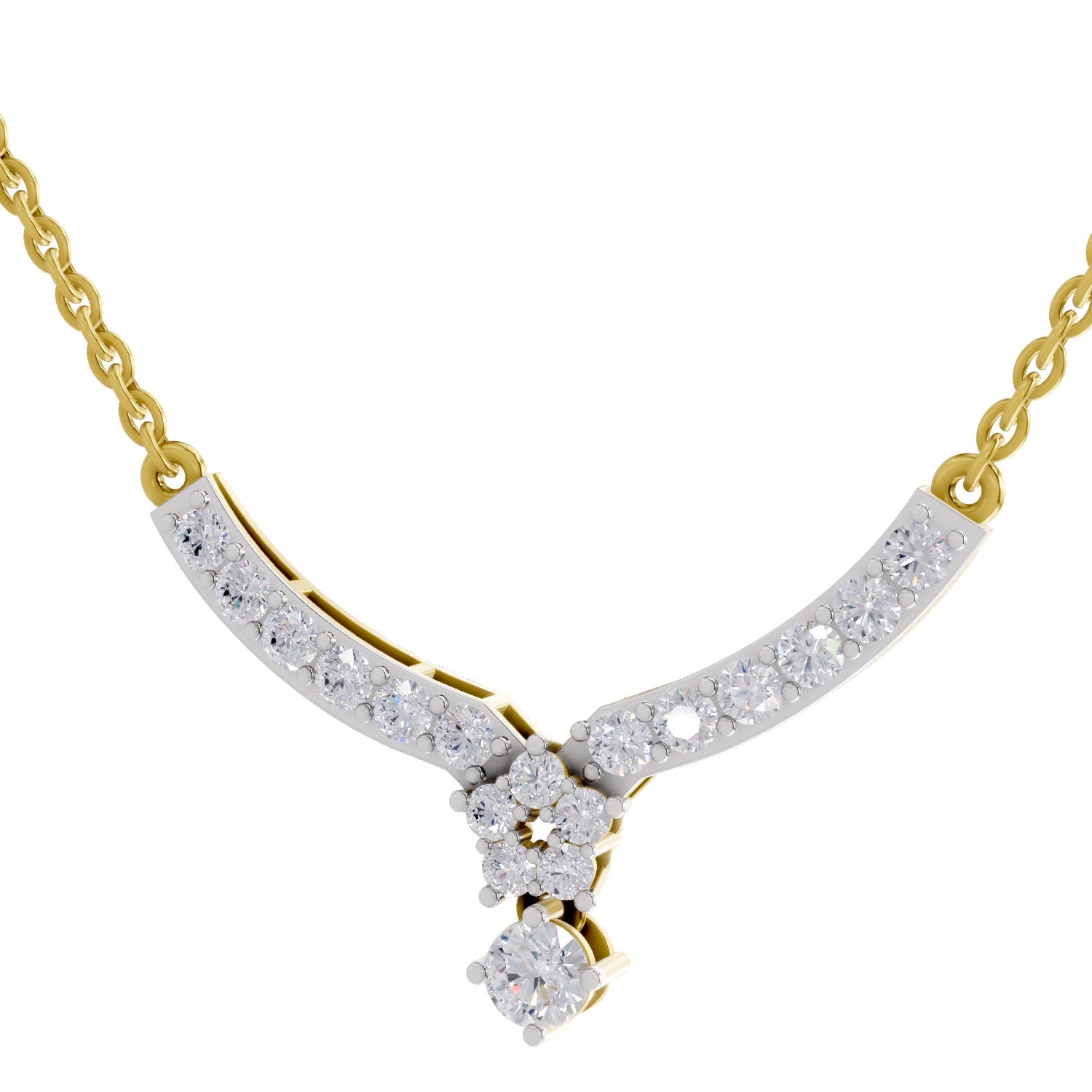 1.22 Ct Diamond with Cluster Drop Necklace in 14K