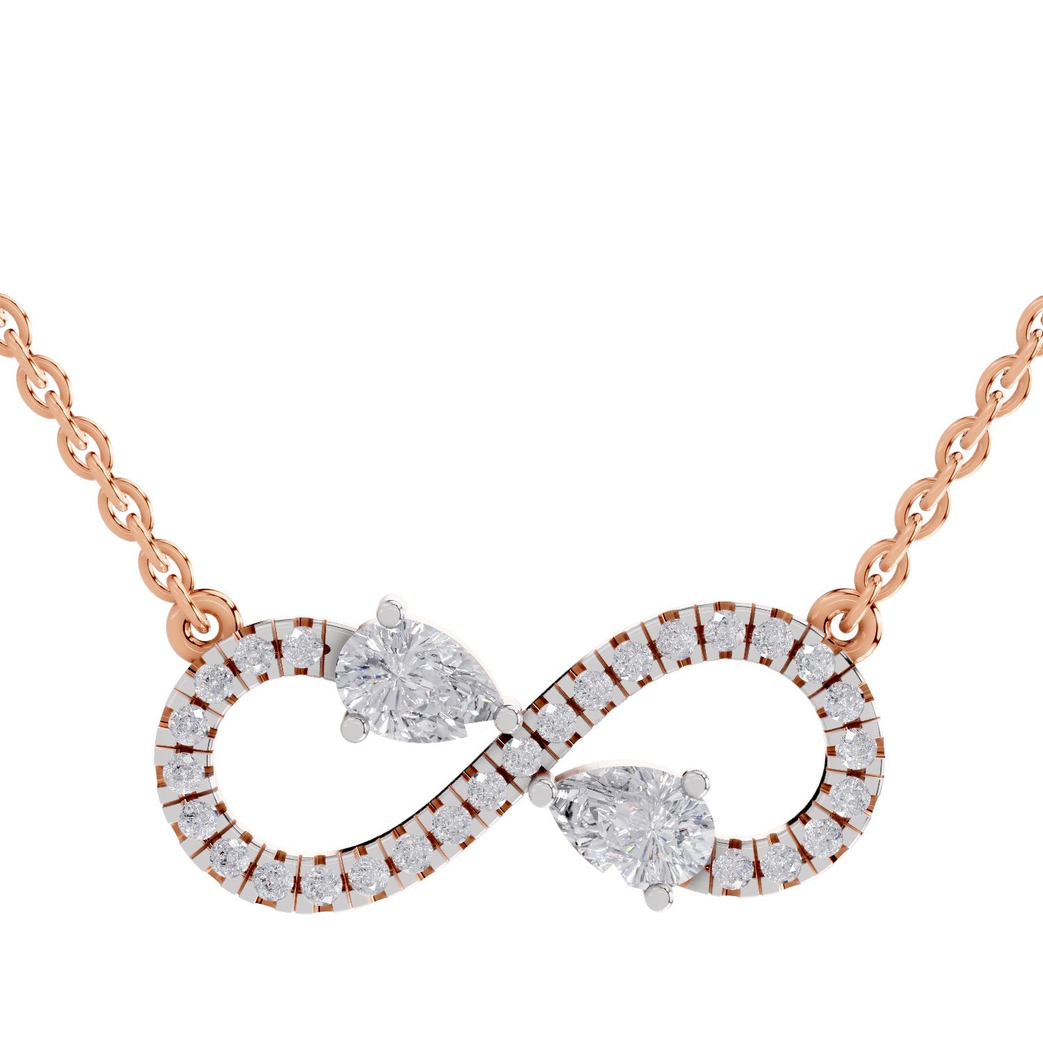 0.98 Ct Round & Pear Shape Infinity Diamond Necklace | 14K Rose Gold