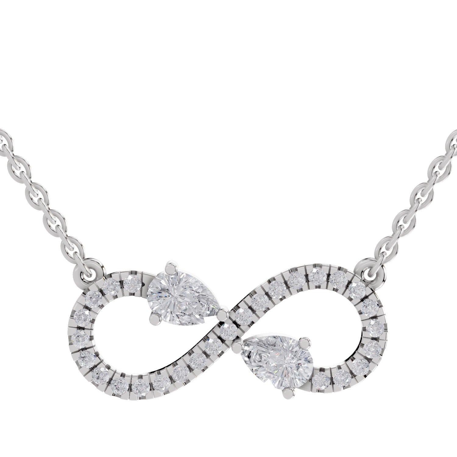 0.98 Ct Round & Pear Shape Infinity Diamond Necklace | 14K White Gold