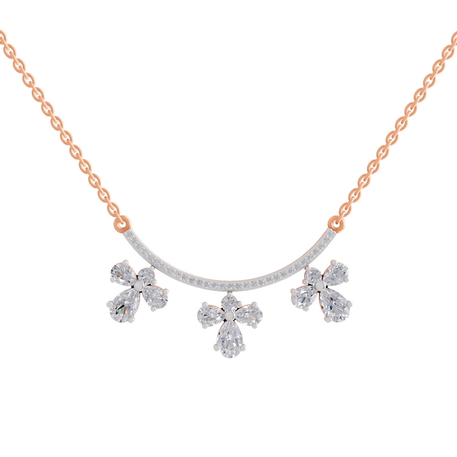1.91 Ct Pear & Round Shape Floral Drop Diamond Necklace | 14K Rose Gold