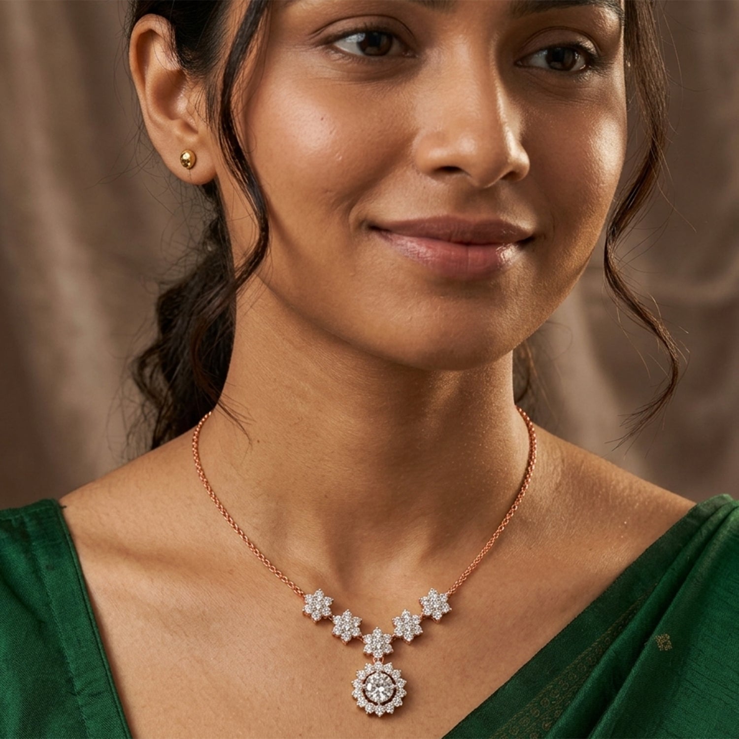 1.16 Carat Round Floral Necklace | 14K Yellow Gold