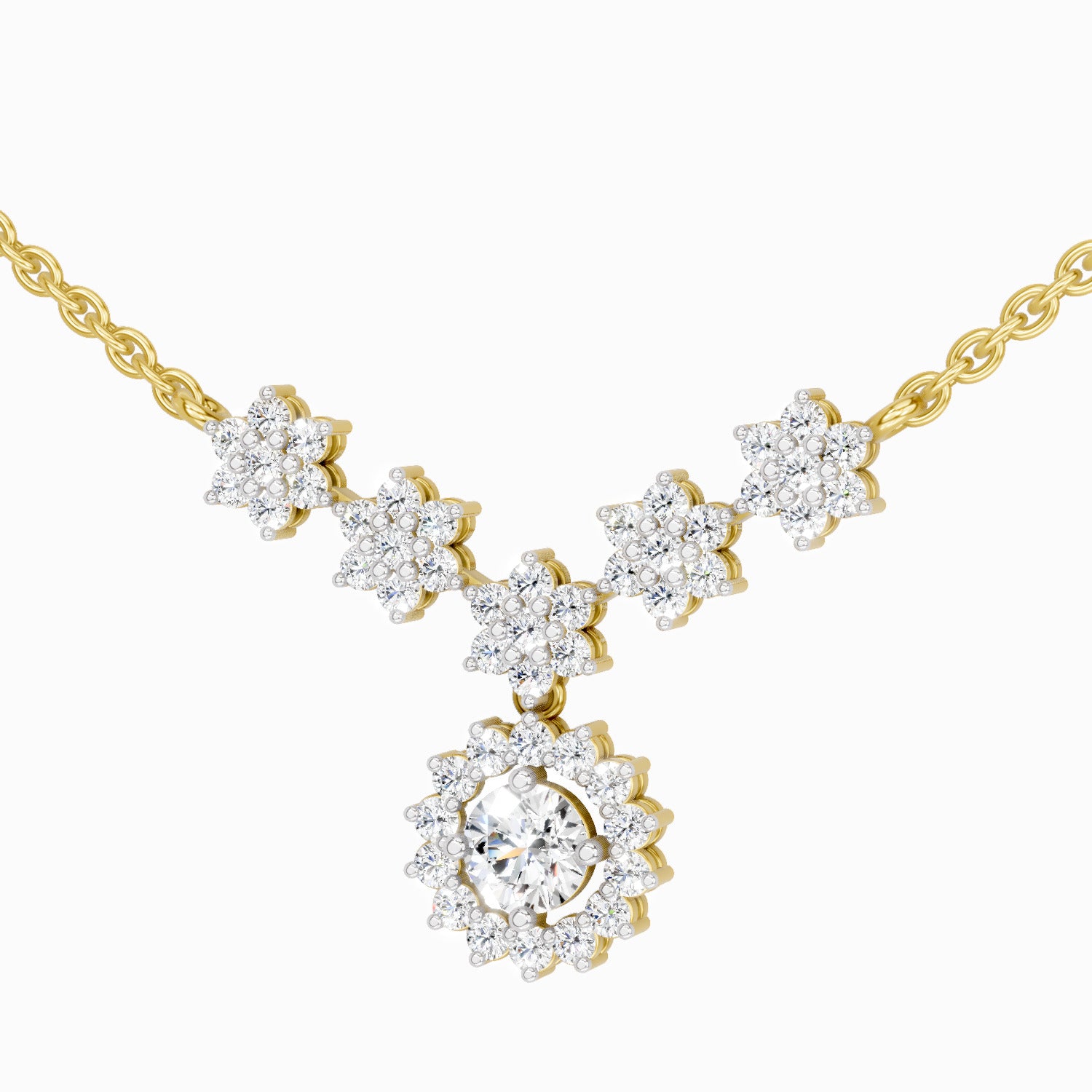 1.16 Carat Round Floral Necklace | 14K Yellow Gold