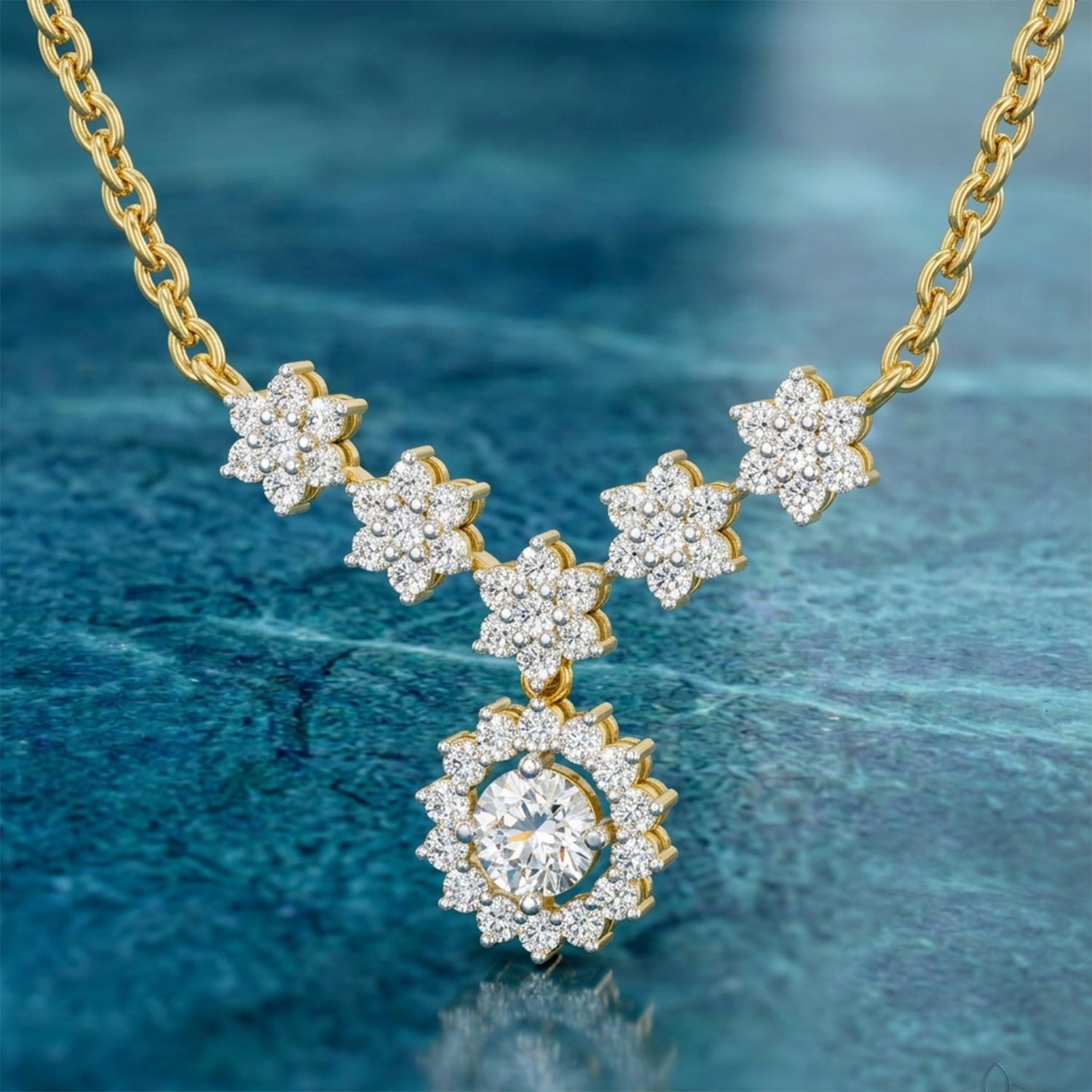 1.16 Carat Round Floral Necklace | 14K Yellow Gold
