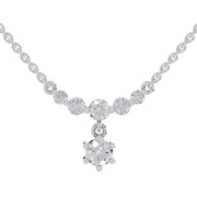 1.13 Ct Round Shape Graduated Diamond Drop Necklace | 14K White Gold