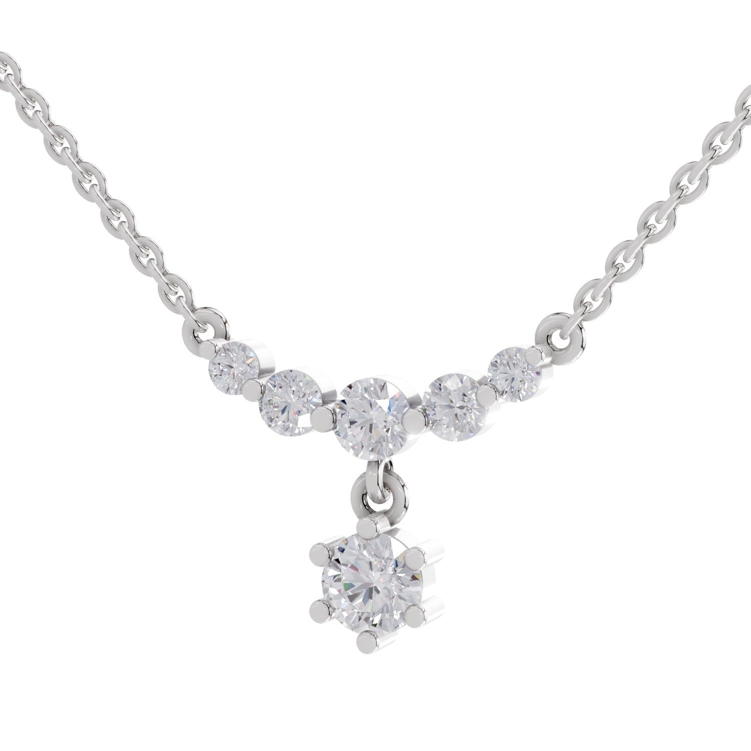 1.13 Ct Round Shape Graduated Diamond Drop Necklace | 14K White Gold