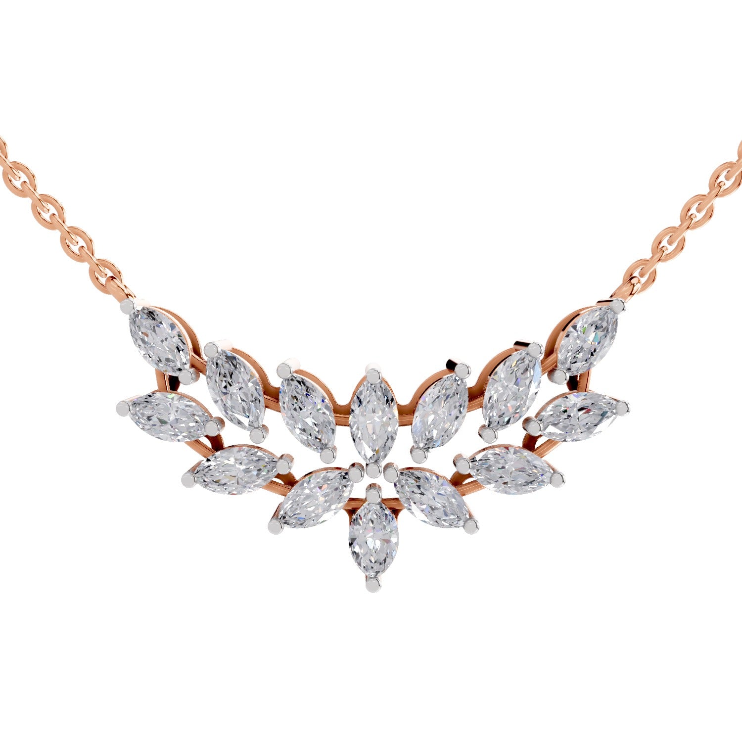 1.82 Ct Marquise Shape Cluster Diamond Necklace in 14K