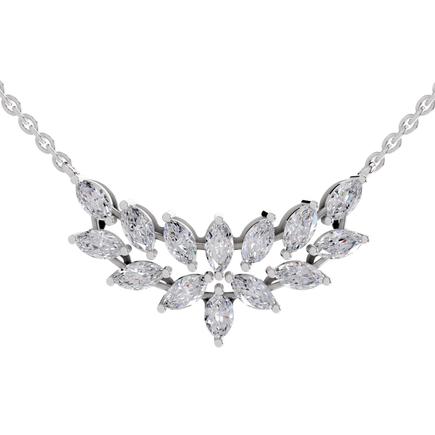 1.82 Ct Marquise Shape Cluster Diamond Necklace in 14K