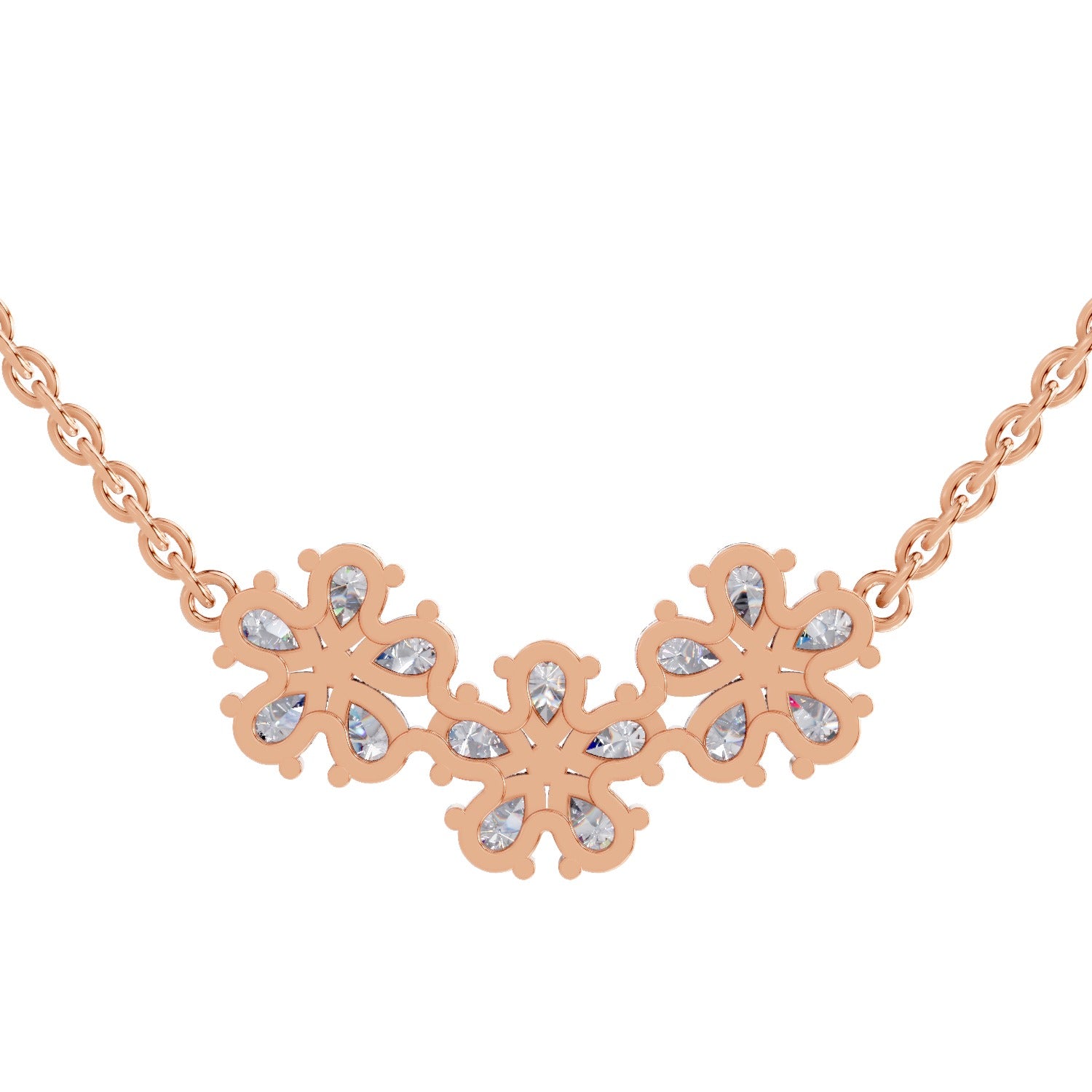1.20 Ct Pear Shape Flower Diamond Necklace | 14K Rose Gold